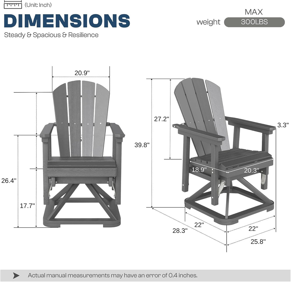 4-Piece Adirondack Swivel Glider Chair Set, Composite HDPE Outdoor Furniture ...