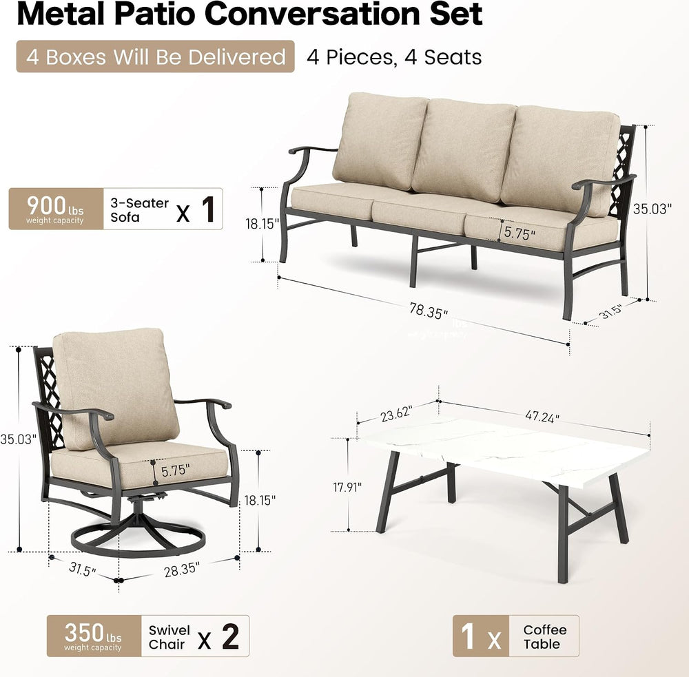 SUNSHINE VALLEY 4-Piece Metal Wrought Iron Outdoor Conversation Set