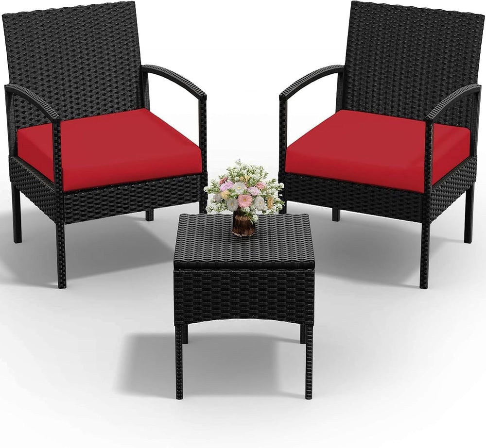 PROHIKER 3 PCS Patio Rattan Conversation Bistro Chairs Set, Outdoor Patio Fur...