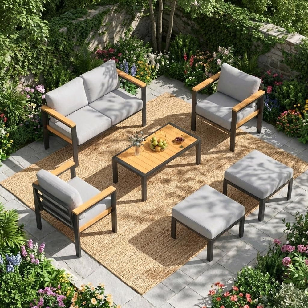 HOMREST Aluminum Outdoor Furniture Set, 6 PCS Metal Oversized Patio Furniture...