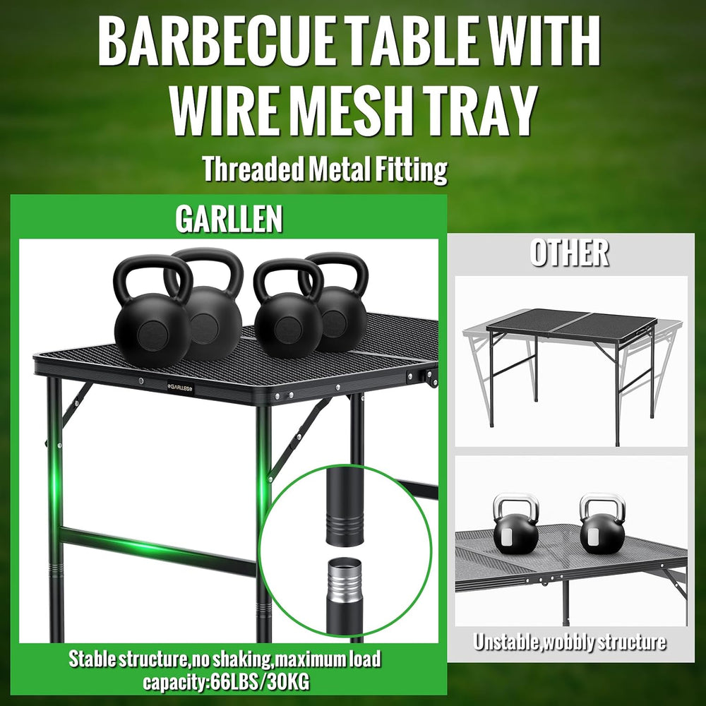 GARLLEN Folding Grill Table 35" Lx21.6 W, 2 Adjustable Height 14.76&quot...