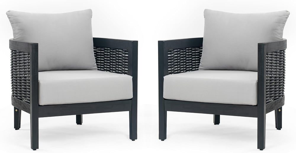 Merax Set of 2 Outdoor Acacia Wood Wicker Club Chair with Cushion,Patio Furni...