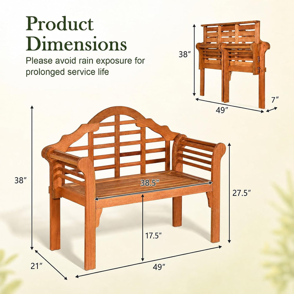 Tangkula 49” Folding Outdoor Eucalyptus Wood Garden Bench, Natural