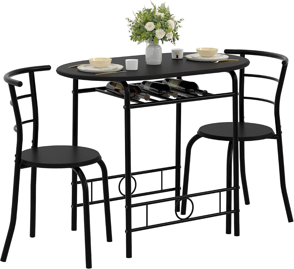 VECELO 3-Piece Dining Table Set for Kitchen Breakfast Nook, Wood Grain Oval T...