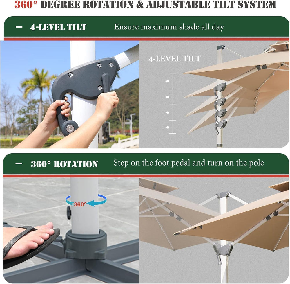 Cantilever Patio Umbrella with Cross Base and Cover Included - 360° Rotation ...