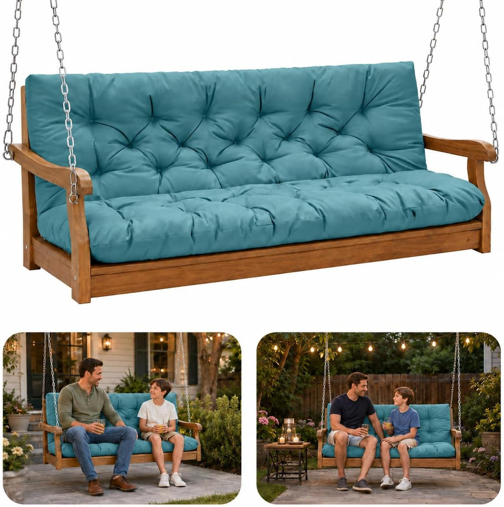Outdoor Swing Cushions, 2-3 Seater Swing Bench Cushions with Backrest and Tie...