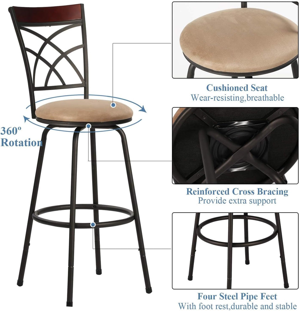 VECELO Barstools, Adjustable Counter Stools, Steel Bistro Pub Chairs, Bar Sto...