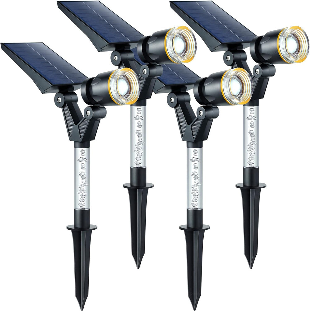 DenicMic Solar Spot Lights Outdoor Waterproof White Lens LED 4 Pack | Adjusta...