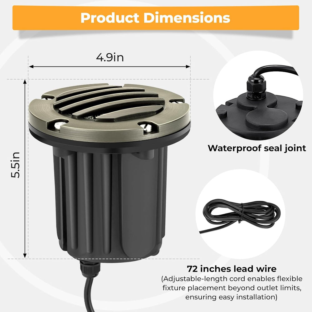 Brass Low Voltage Landscape Well Lights (5" Cover, 5.5" Tall), 12V ...