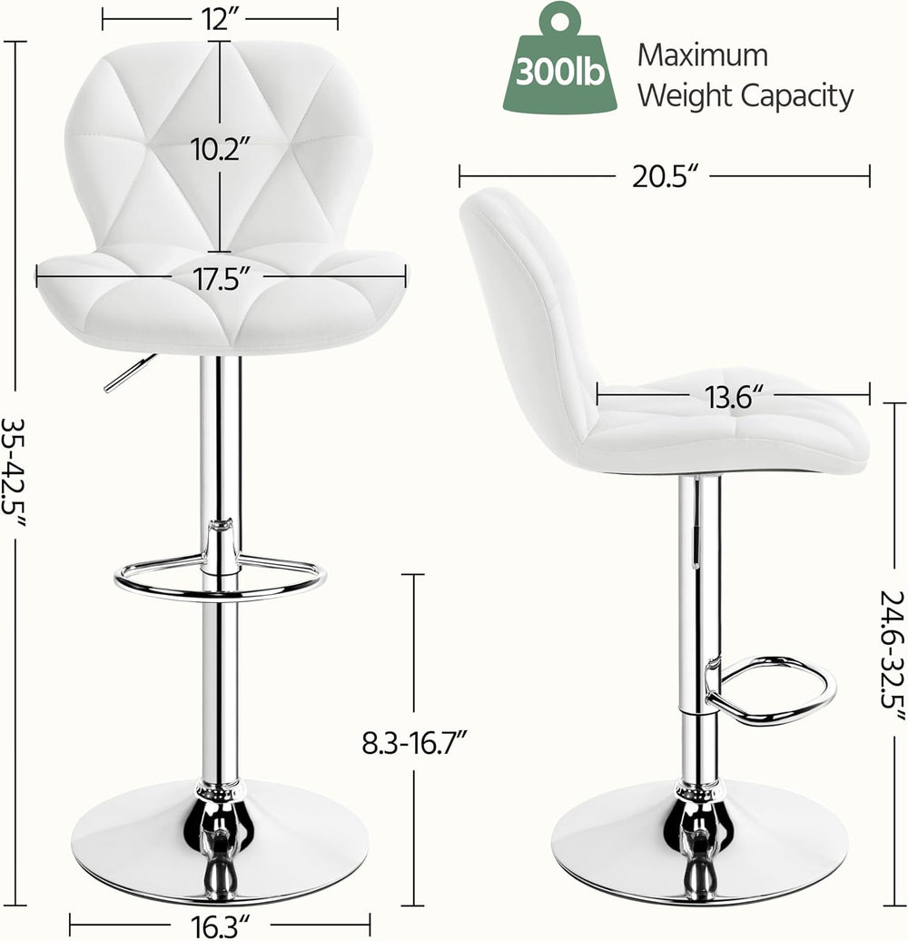 Yaheetech Bar Stools Set of 4 Adjustable Height Swivel Barstools White