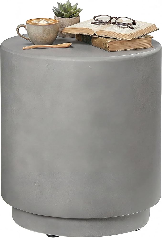 HOMCOM Outdoor Side Table, Round Small End Table with Concrete Finish for Ind...