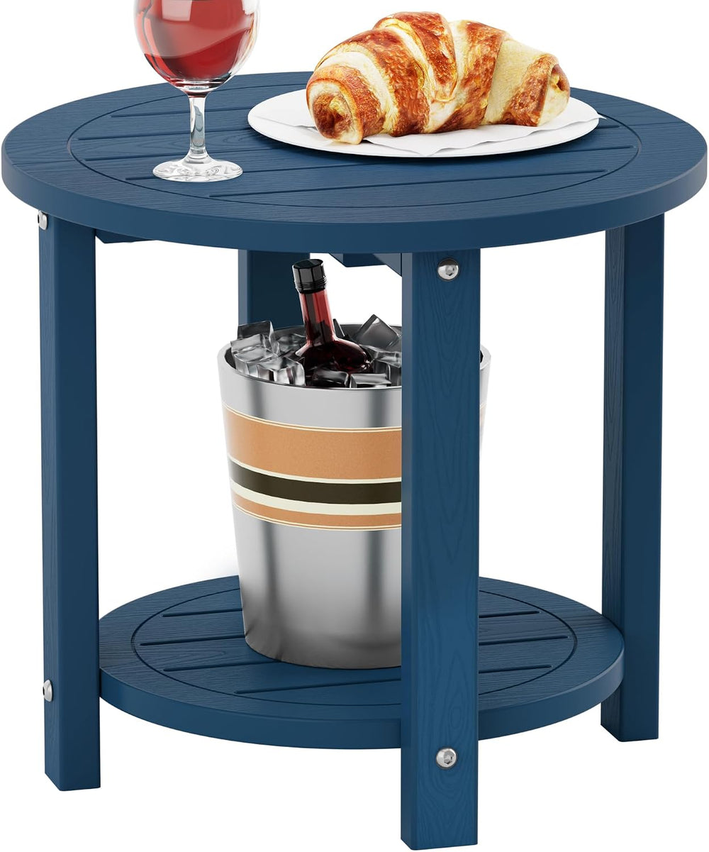 YEFU Adirondack Side Table, 16in Round, 2-Tier Storage End Table, Navy