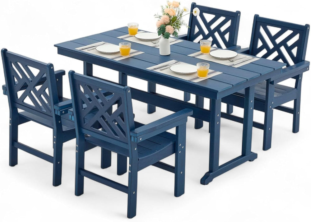 5 Piece HDPE Outdoor Dining Set for 4 Patio Dining Furniture Set with Umberll...