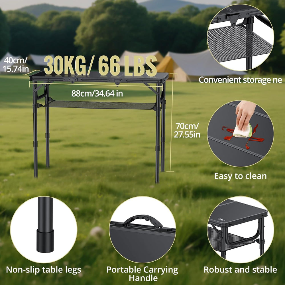 Anbte Folding Camping Table with Storage Net, 3ft Portable Table, 35" x ...