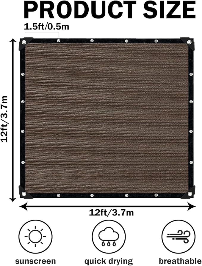 Sun Shade Cloth with Grommets,90% UV Protection Shade Fabric,Pergola Shade Co...
