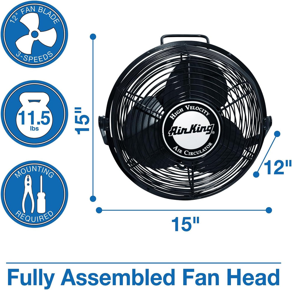 Air King 9312 Powder-Coated Steel Multi-Mount Wall Fan, Black