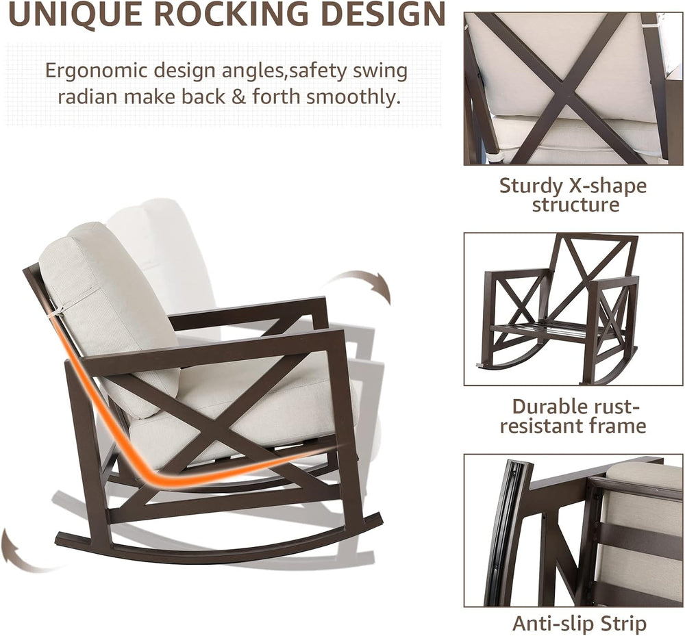 NATURAL EXPRESSIONS 3 Piece Patio Rocking Bistro Set, 6.5'' Thick Cus...