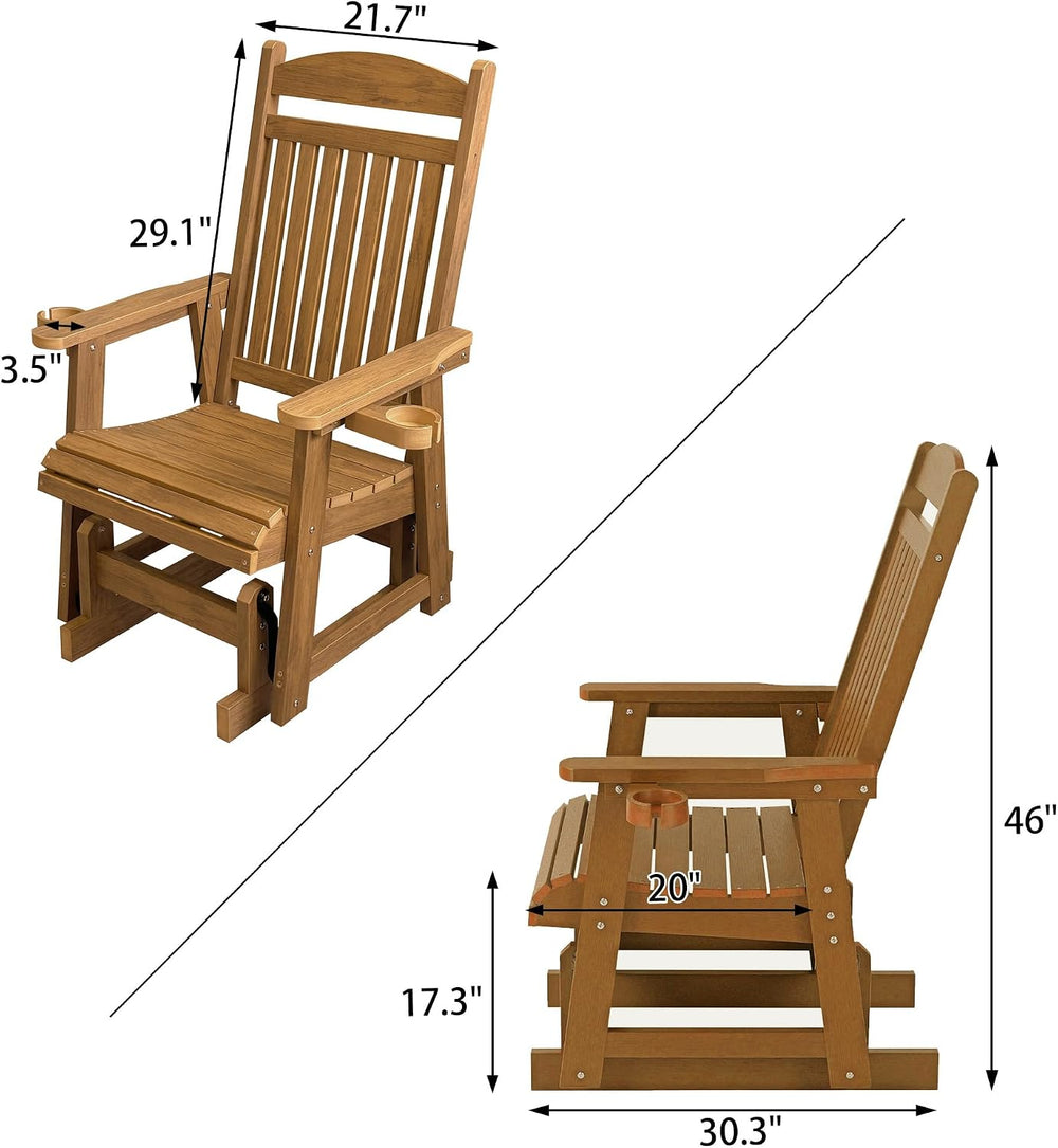 Poly Lumber Patio Glider for One Person, with Cup Holders, High Backrest and ...