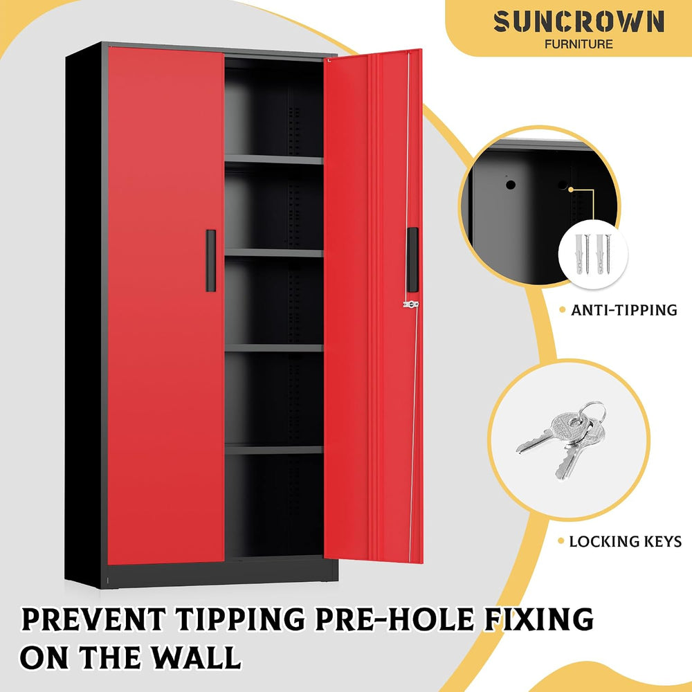 Metal Garage Storage Cabinet, 72" Locking Steel Garage Cabinets with 2 D...