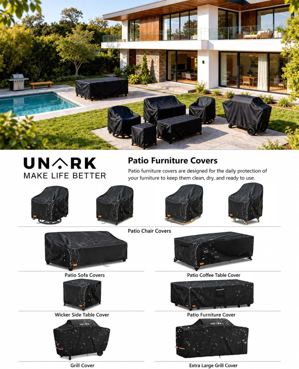 Patio Furniture Set Covers Waterproof Outdoor, 4-Piece Set, 600D Heavy Duty