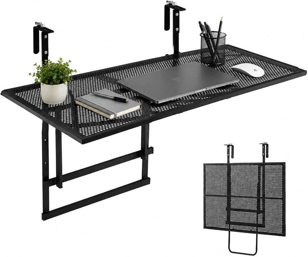 Tangkula 31.5" Folding Balcony Railing Table for 1.7"-3.7" Thick