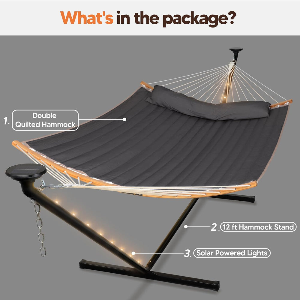 SUNCREAT Backyard Hammock with Solar Powered Lights for Outside, Dark Grey