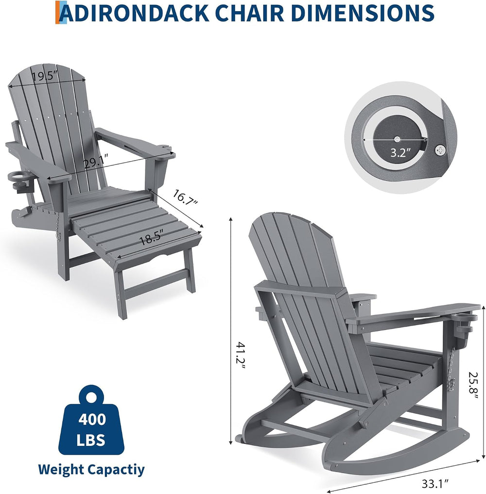 Rocking Adirondack Chairs, Folding Adirondack Rocking Chair With Footrest, Ad...