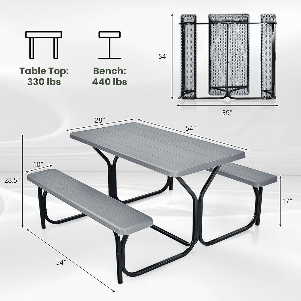 LDAILE Picnic Table Bench Set, Portable Plastic Picnic Table