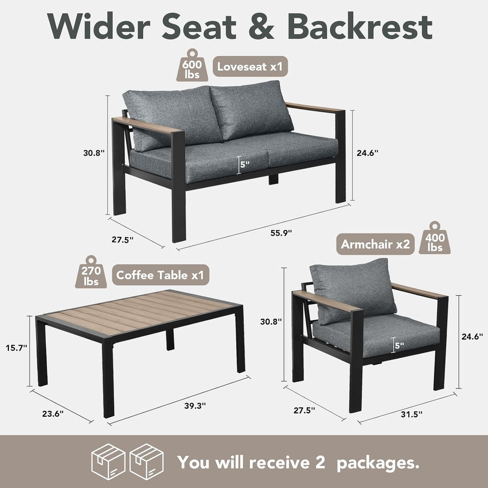 Aluminum Outdoor Patio Furniture Set 4 Pieces Light Gray