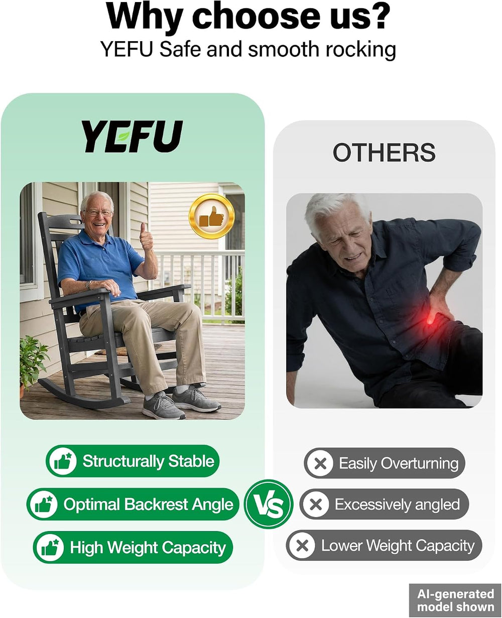 YEFU Outdoor Rocking Chairs Set of 2, HIPS Rocking Chair, Grey