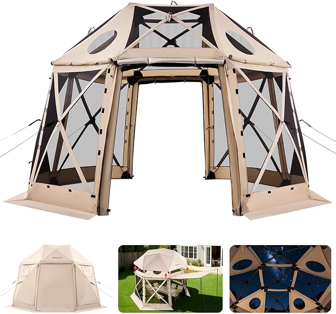 VEVOR Pop up Gazebo Screen Tent, 12 x 12 ft, 13-Sided Spherical Camping Canop...