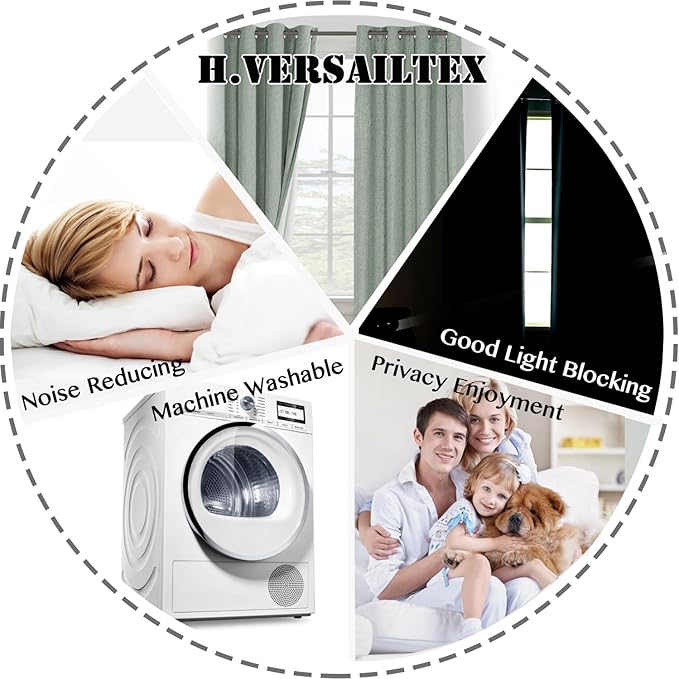 H.VERSAILTEX 100% Blackout Curtains for Bedroom Thermal Insulated Linen Textu...