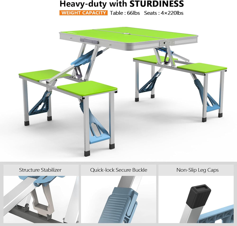 VINGLI 4Ft Portable Folding Picnic Table Camping Table Foldable Set with 4 Se...