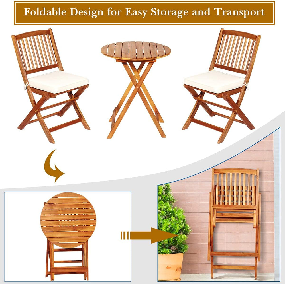 DORTALA Folding Outdoor Bistro Set 3 Piece, Garden Table and Chairs Set with ...