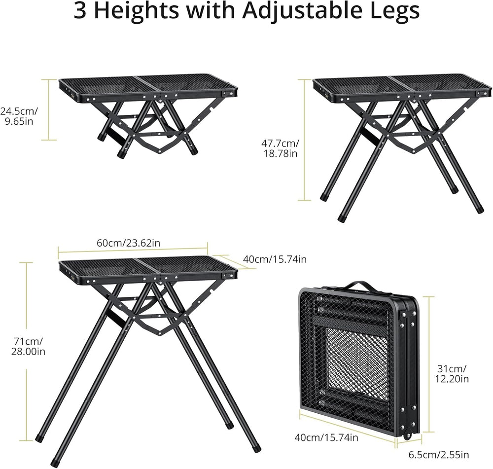 2ft Folding Grill Table, Supports 180Lbs, 2 Heights 27.5" for Camping