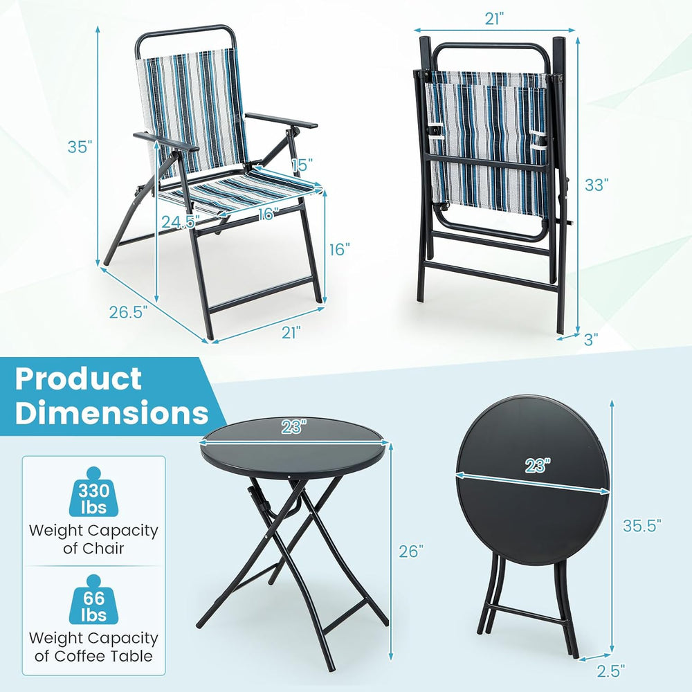 Tangkula 3 Piece Patio Folding Table & Chairs, Portable Patio Dining Set