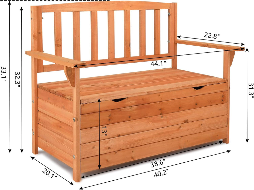Outvita Outdoor Wood Storage Bench, Deck Box Loveseat, Natural