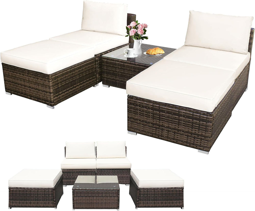 DORTALA Wicker Patio Furniture Set 5 Piece, Outdoor Conversation Sets with Ch...