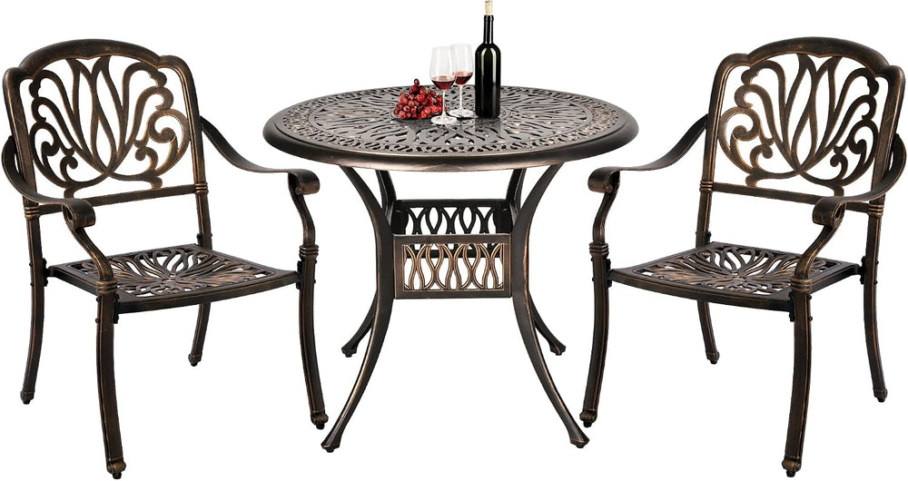 Grepatio 3 Piece All Weather Cast Aluminum Dining Set - 2 Elizabeth Chairs an...