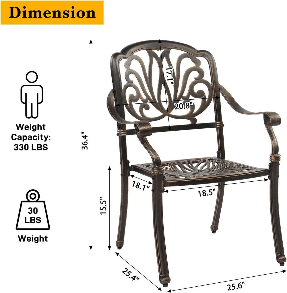 VINGLI 6-Piece Cast Aluminum Outdoor Patio Dining Set with 9ft Umbrella, Spac...