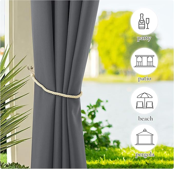 NICETOWN Canvas Outdoor Curtains for Patio Waterproof 2 Panels, Thermal Insul...