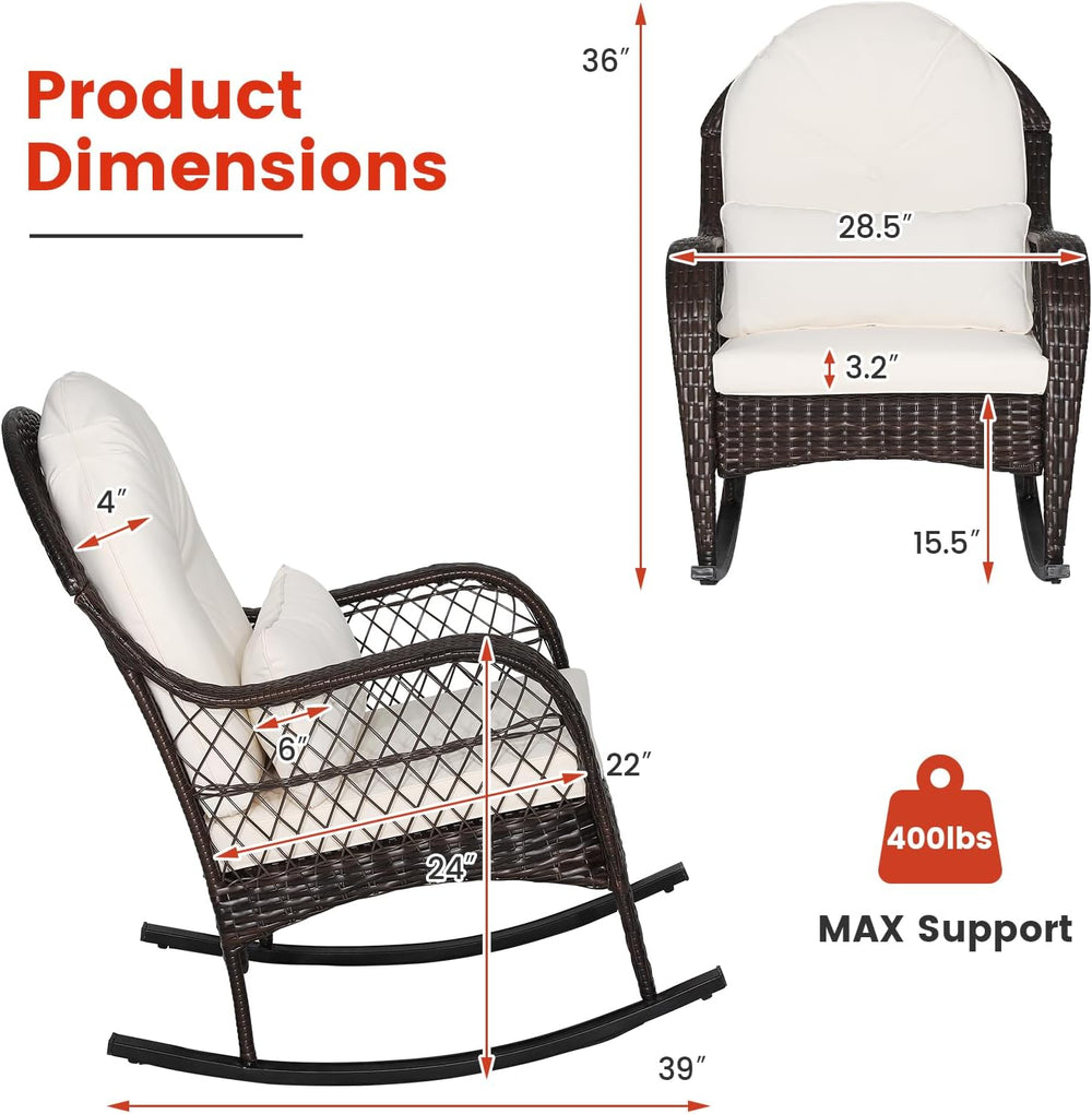 MEDIMALL Outdoor Wicker Rocking Chair, Patio Rattan Rocker w/Lumbar Pillow, P...