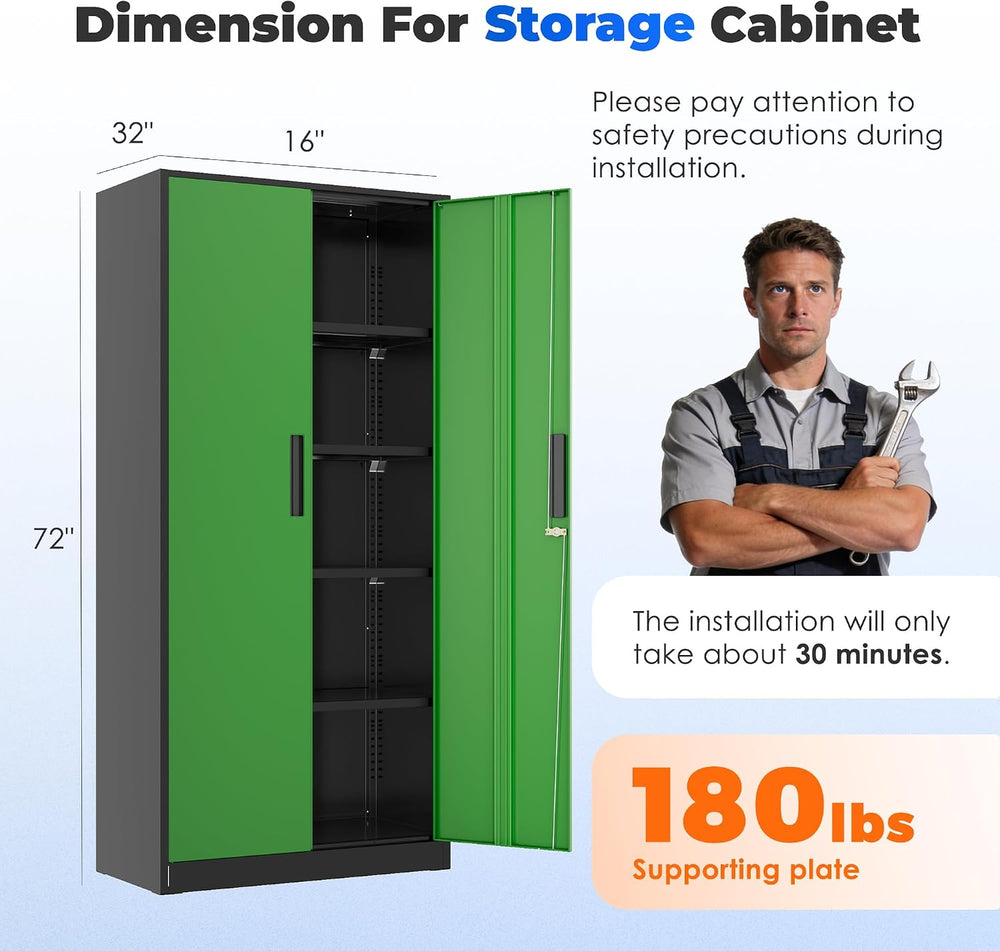 Storage Cabinet with Doors and Shelves, Metal Garage Storage Cabinets with Lo...