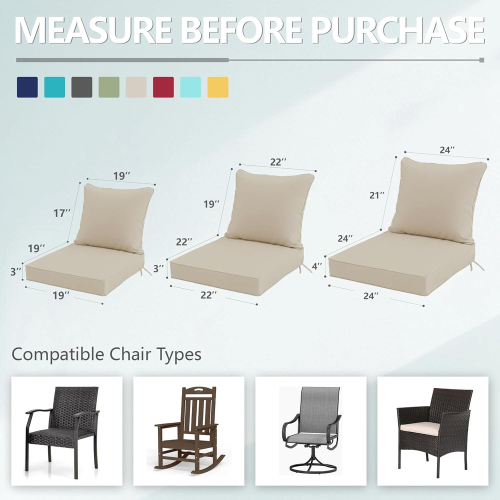 24x24 Inch Outdoor Chair Cushions Set of 2, Patio Furniture Cushions - Remova...