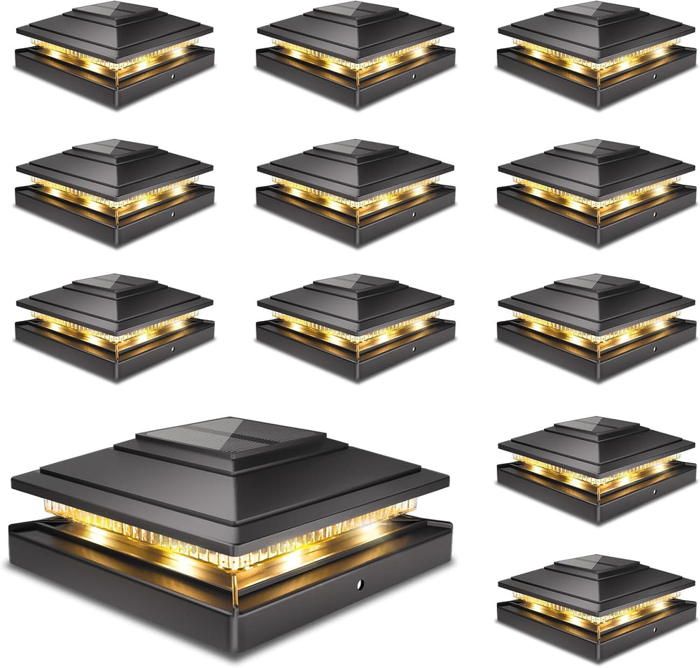 Solar Post Cap Lights 12pack,Warm & Cool Light,for 4x4 5x5 6x6 Posts Black
