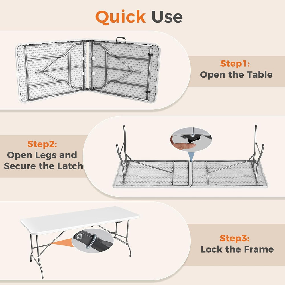 Sweetcrispy 6 FT Folding Picnic Table 2 Pack, Easy to Fold and Store