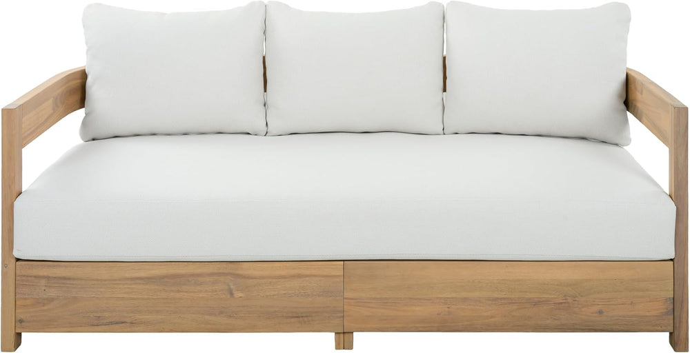 SAFAVIEH Outdoor Kento 3-Seat Sofa, 65.7" Oak & Ivory PAT7098B