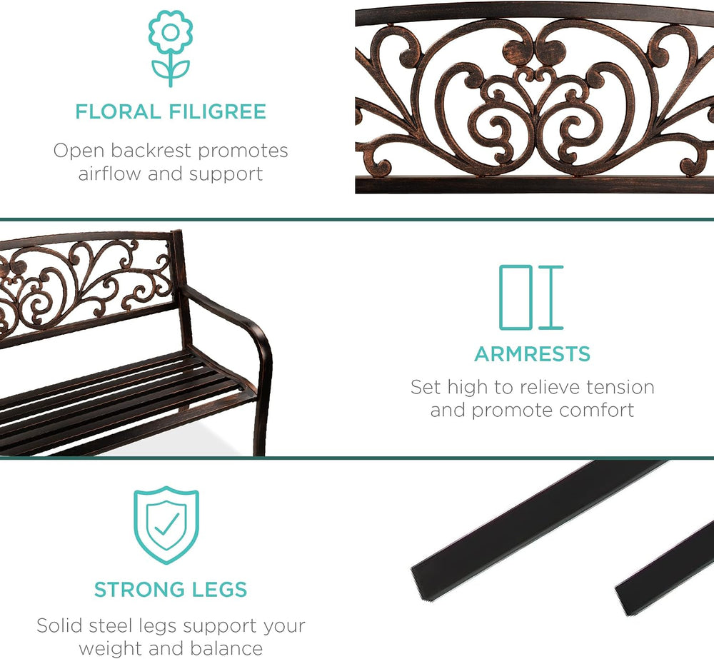 Best Choice Products Outdoor Bench Steel Garden Patio Porch Furniture for Law...