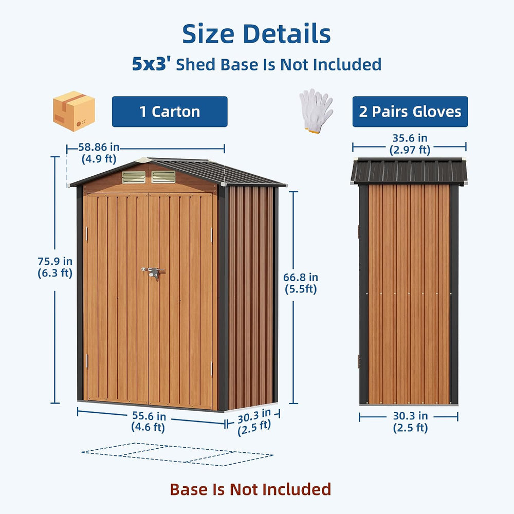 5x3 FT Outdoor Storage Shed, Small Metal Shed for Outside Patio
