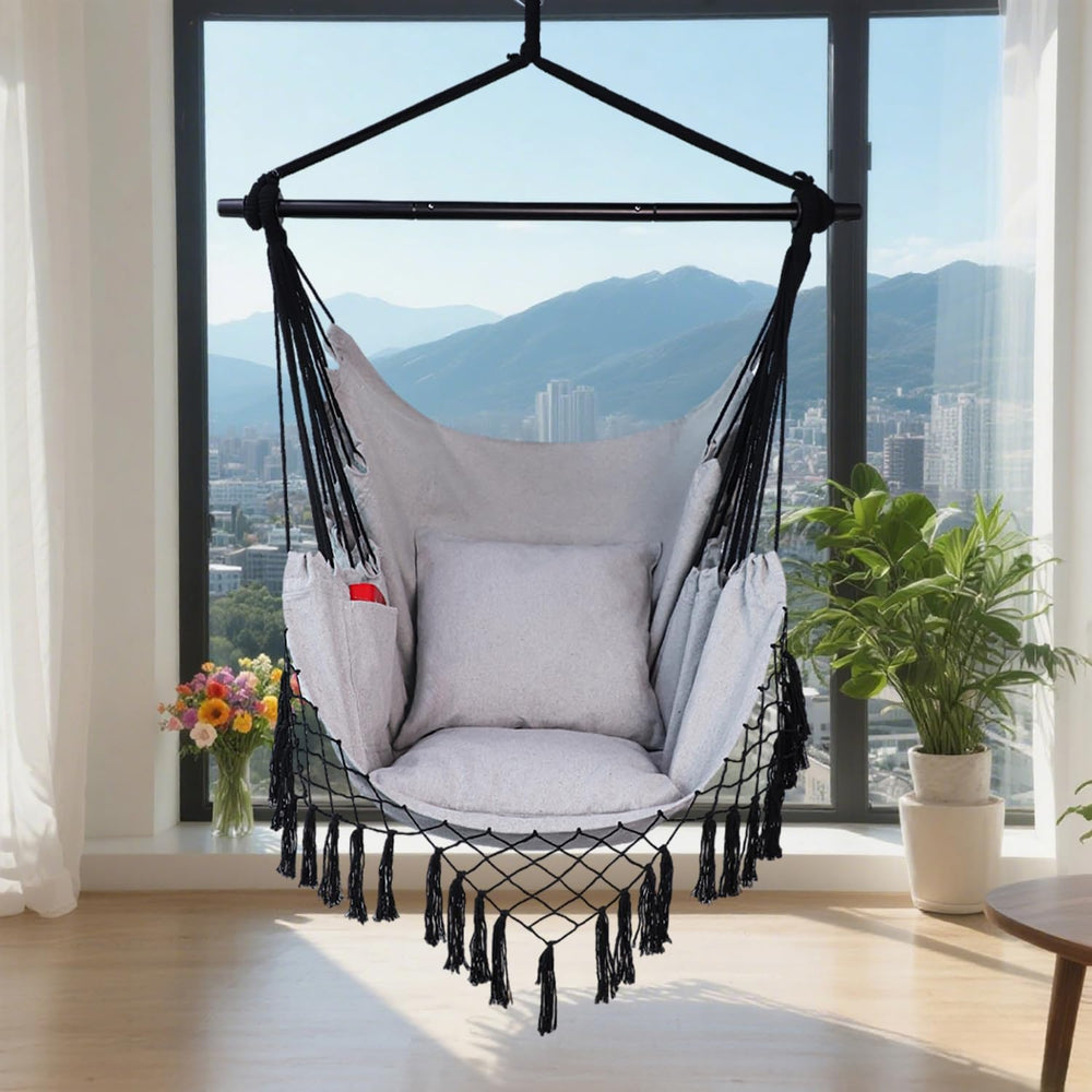 Hammock Chair Hanging Rope Swing Chair,Max 450 Lbs, Large Hanging Chair with ...